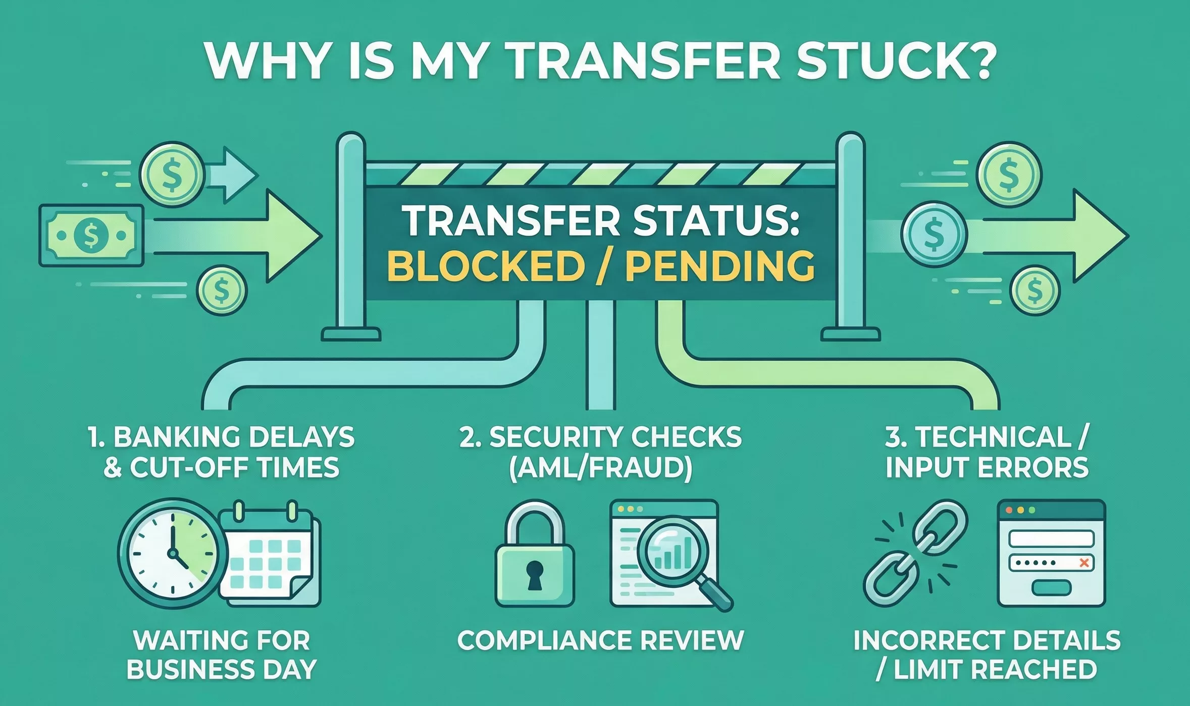 Virement bloqué ou en attente : causes & solutions