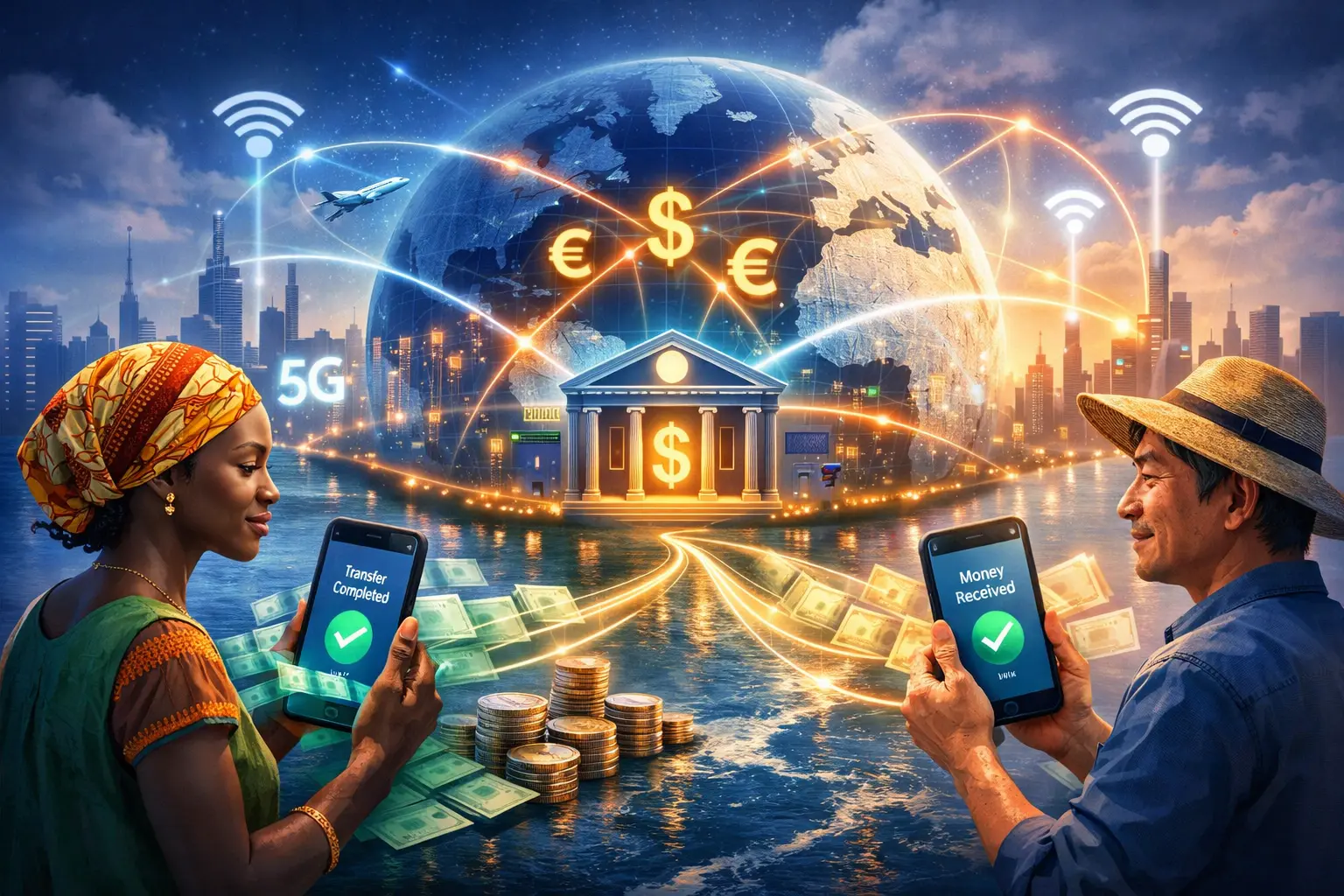 générer une image sur comment les ameliorations des reseaux sans fil accelerent les transferts d argent transfrontaliers